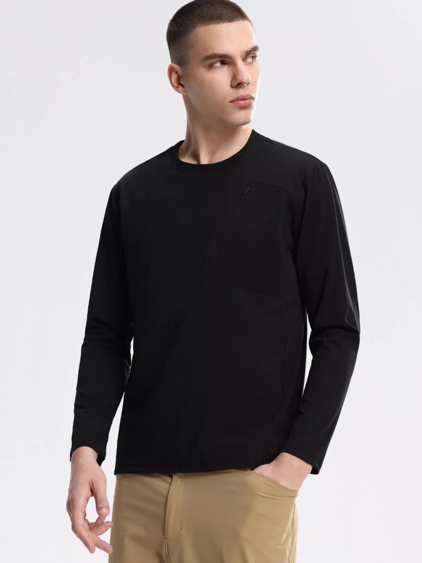 Men's Active Long Sleeve with Front Zipper Pocket Cotton& Spandex Trendsi