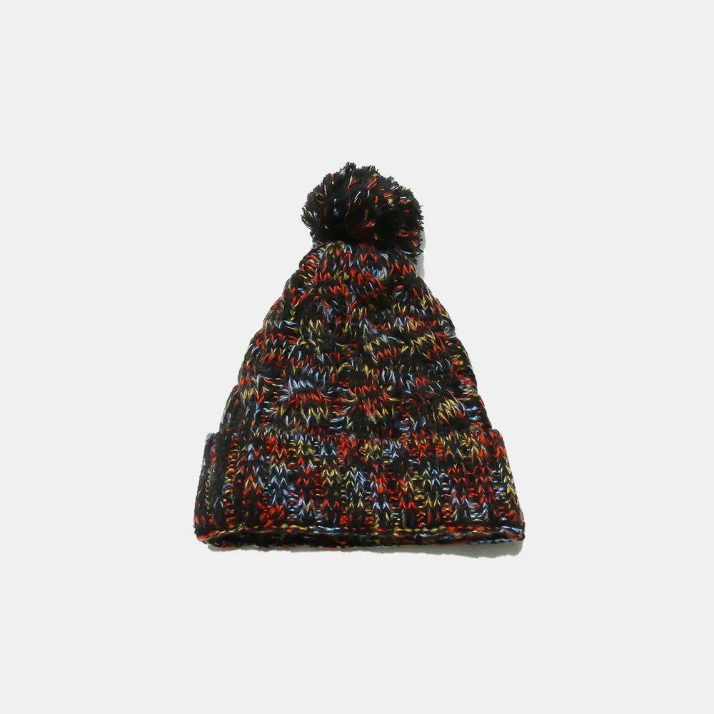 Contrast Cable-Knit Hat with Pompom Black One Size Trendsi