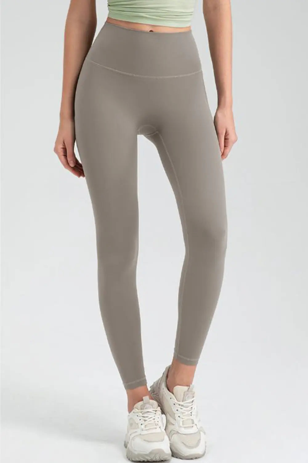 Wide Waistband High Waist Sport Leggings Khaki Trendsi