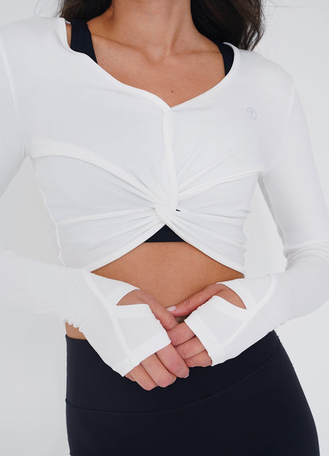 I Release Doubt Buttery Soft White Long Sleeve Crop Top L Tops KIMITH BRAND