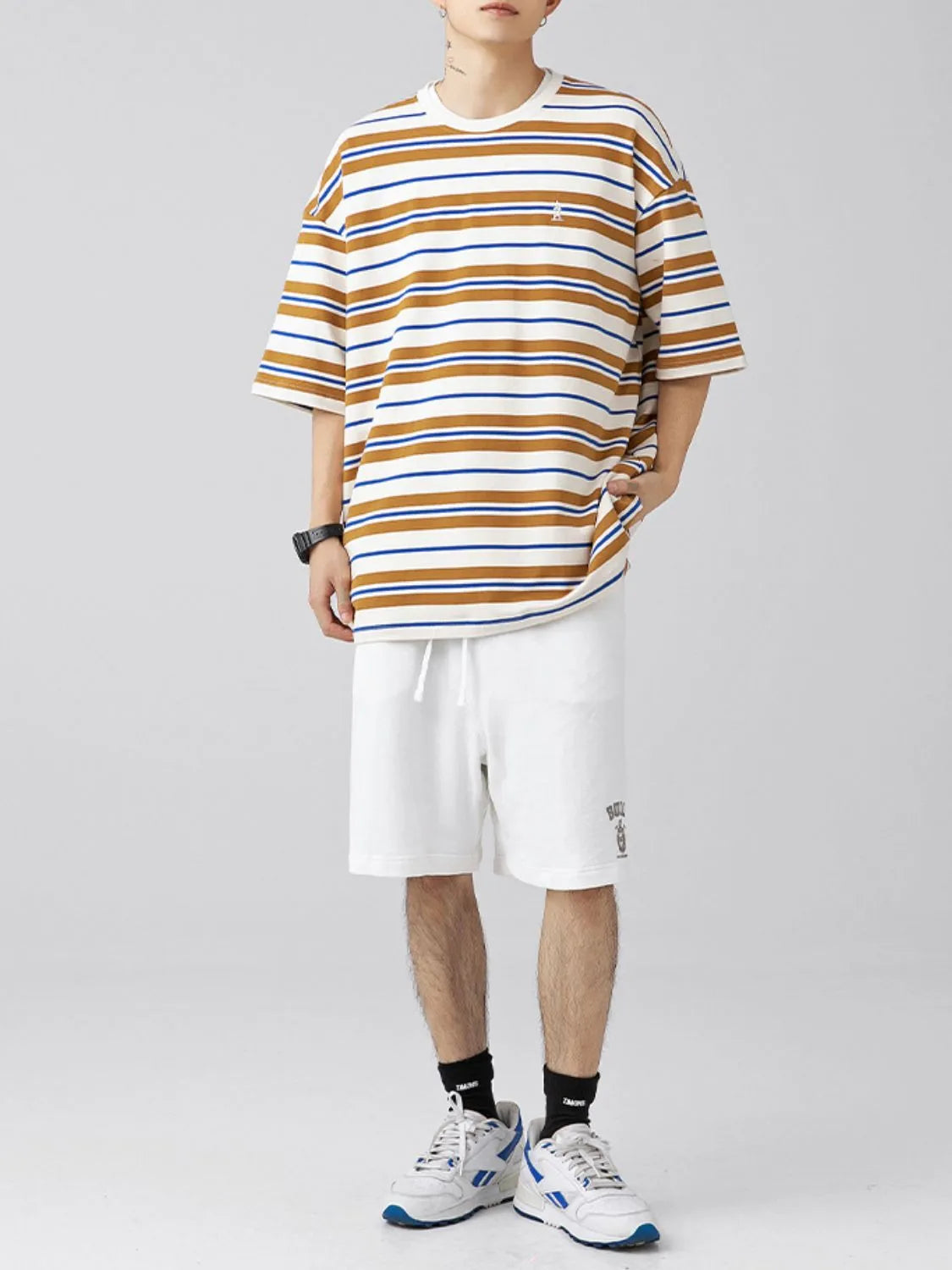 Mens Oversized Fit Half Sleeve Stripe T-Shirt T-shirts Trendsi
