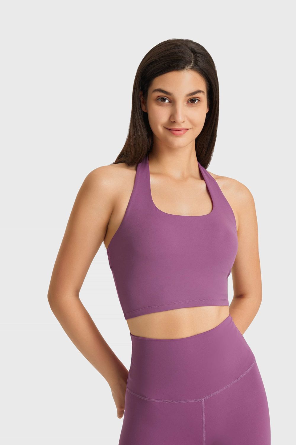 Millennia Breathable Halter Neck Sports Bra Purple Trendsi
