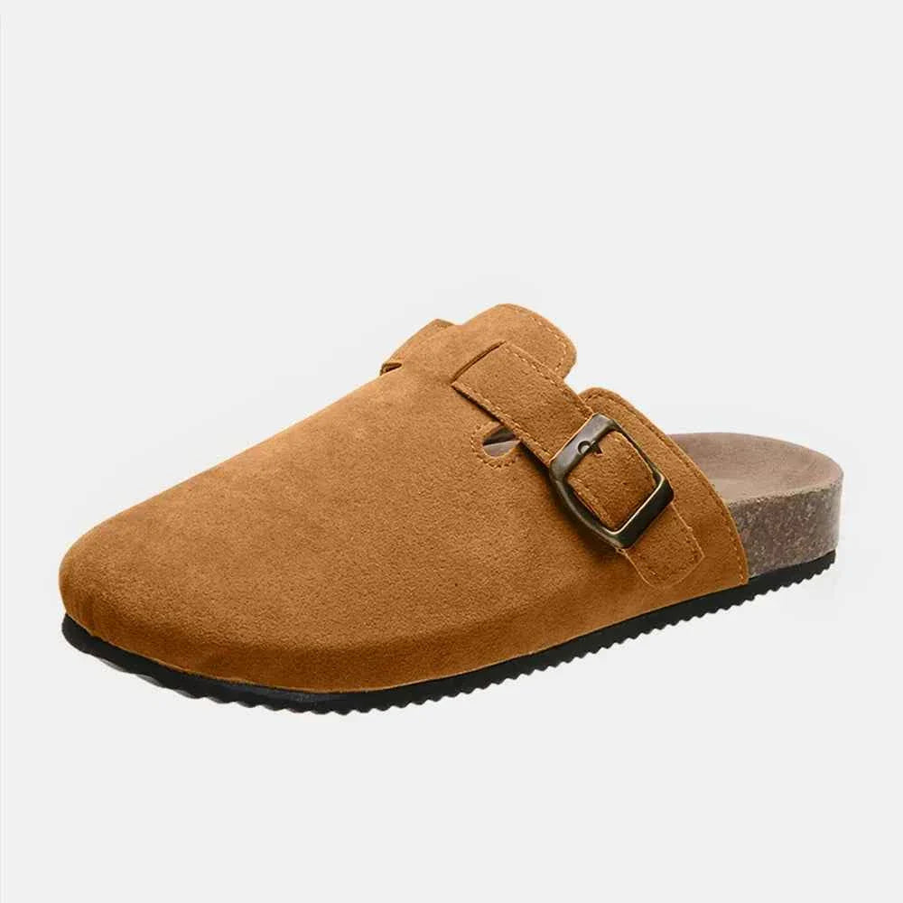Flat Comfy Suede Buckle Clogs