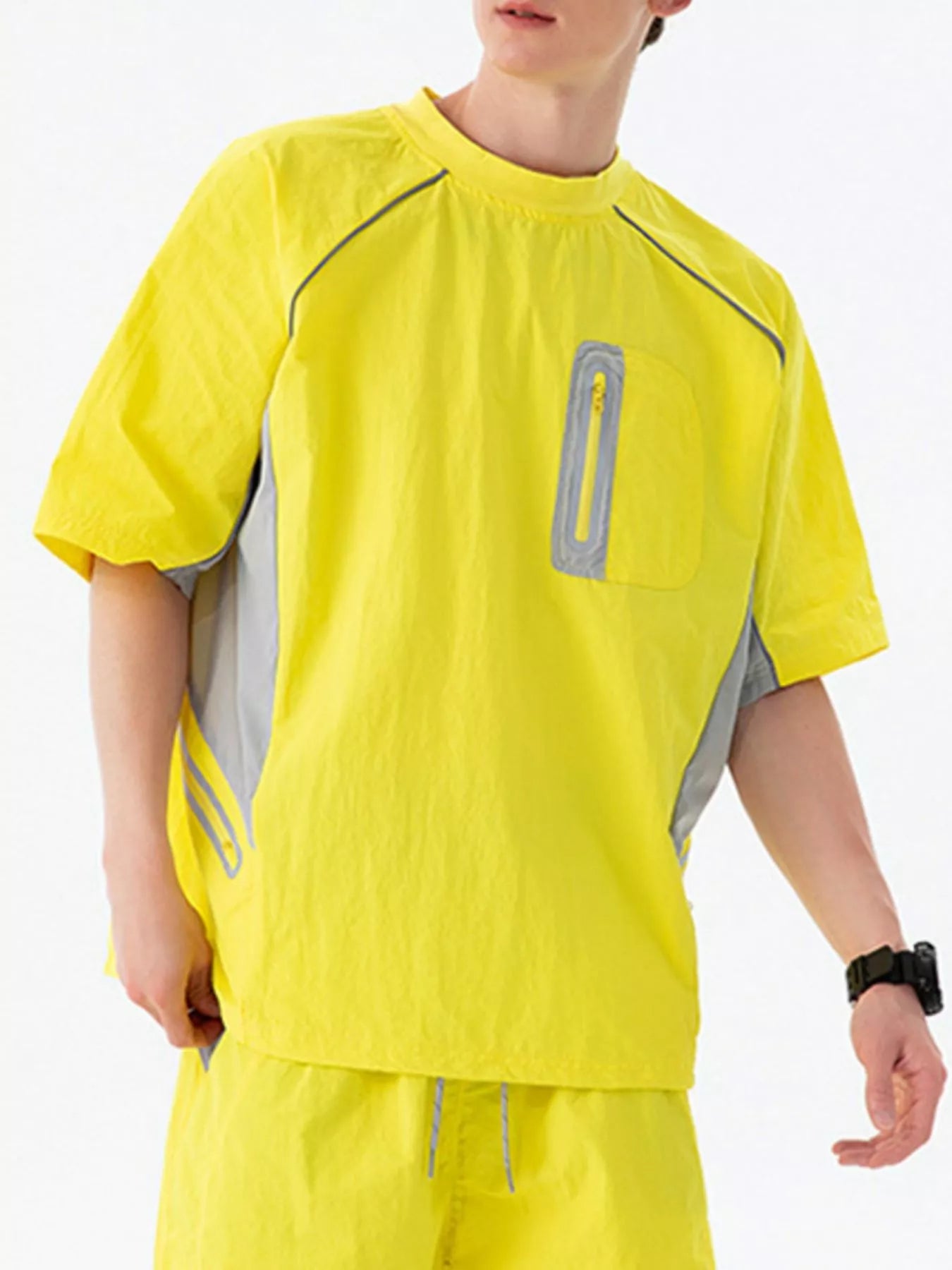 Men's Contrast Round Neck Half Sleeve Active T-Shirt Yellow Trendsi