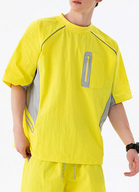 Men's Contrast Round Neck Half Sleeve Active T-Shirt Yellow Trendsi