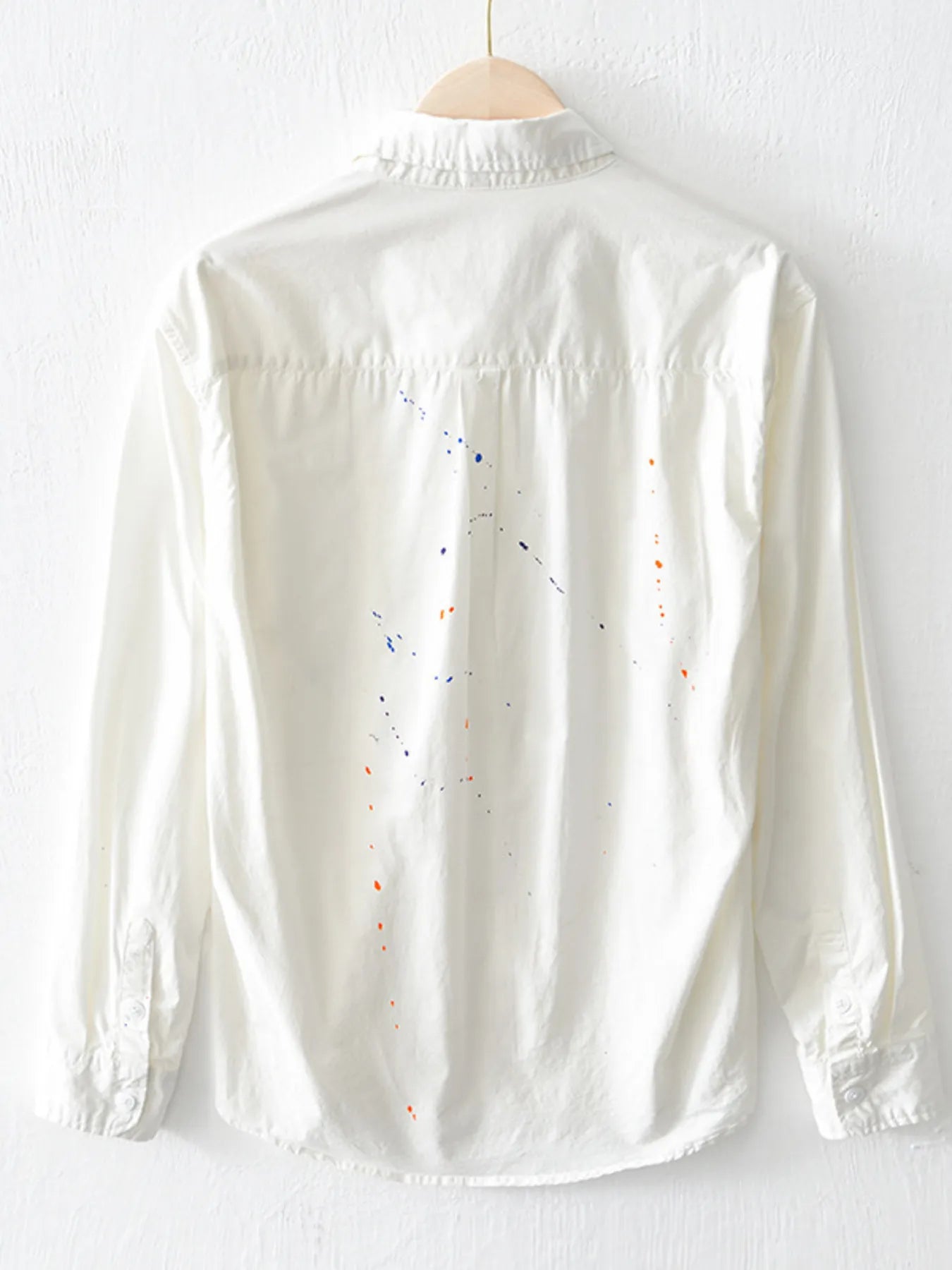 Paint Splatter White Cotton Button Up Shirts Trendsi