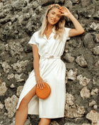 ARYA Safari Linen Midi Dress In Off White
