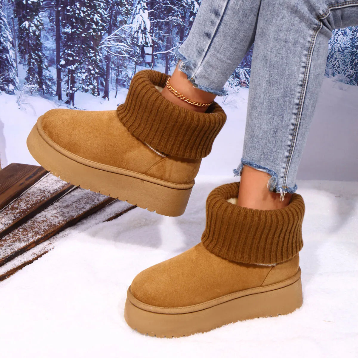 Round Toe Platform Slipper Boots Trendsi