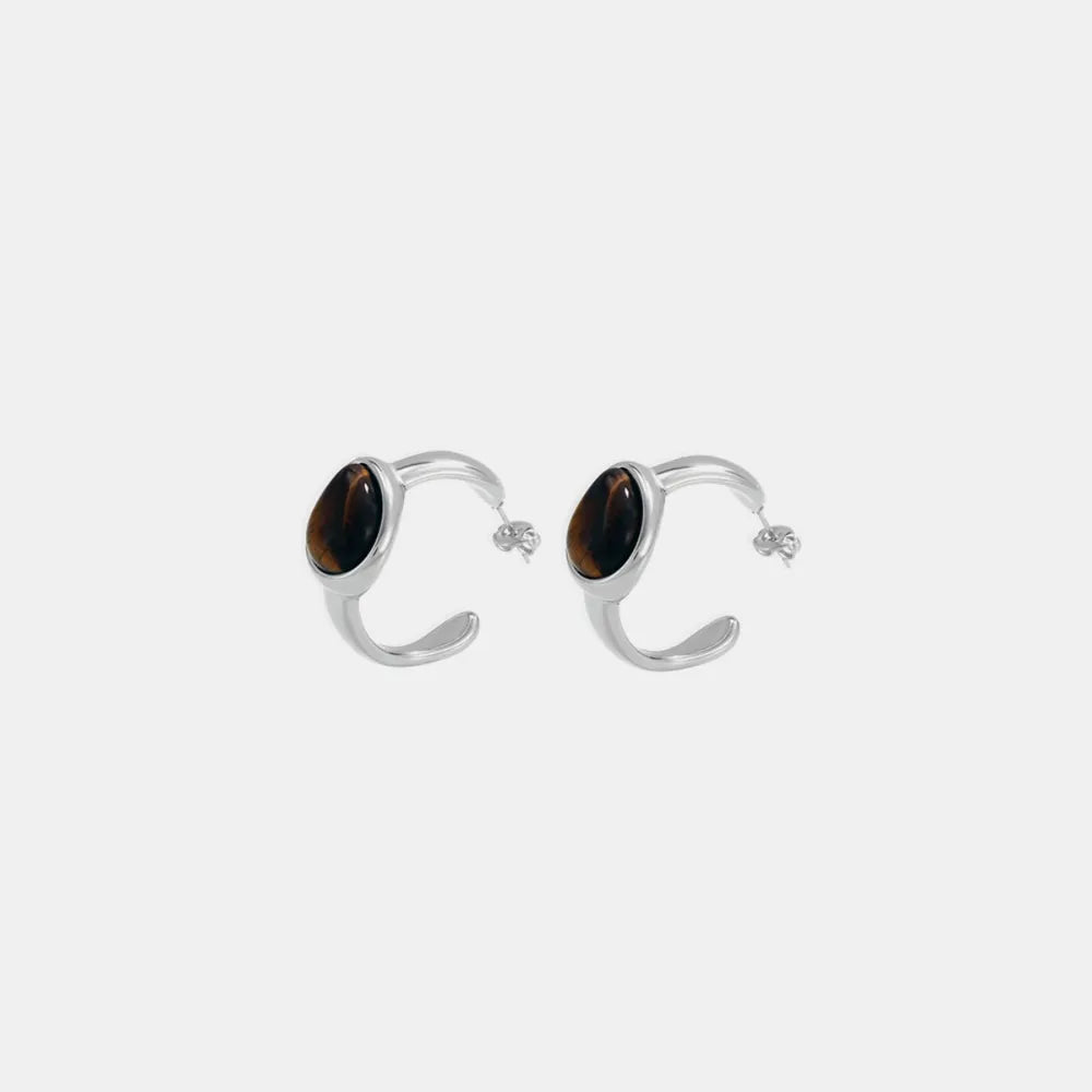 Natural Tiger's Eye Mini Hoop Earrings, 18k Gold Plated Earrings Trendsi