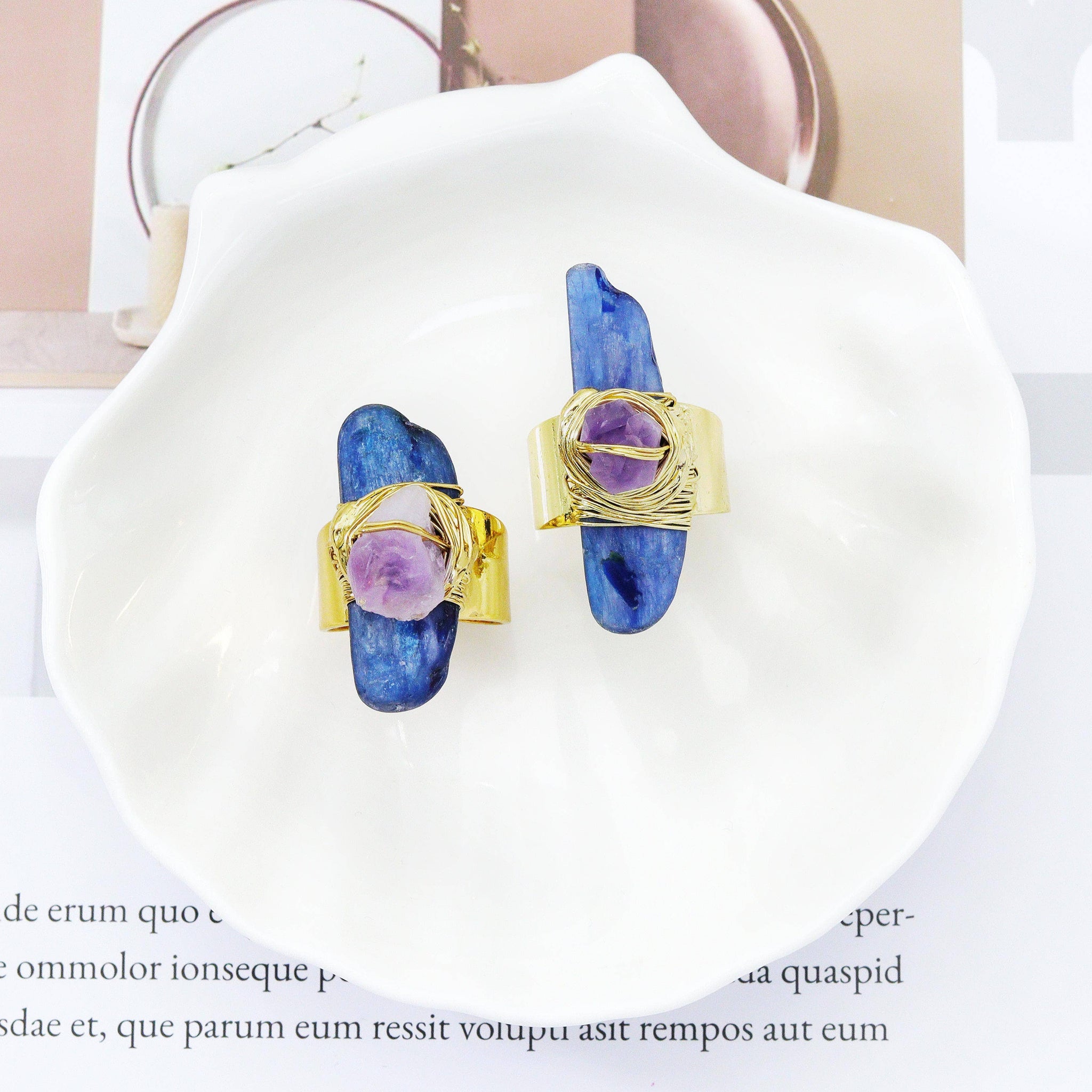 Gold Kyanite with Amethyst Adjustable Ring, Sku#YT32