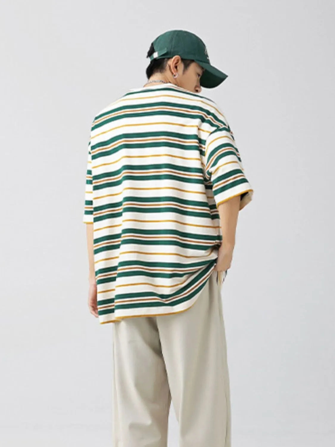 Mens Oversized Fit Half Sleeve Stripe T-Shirt T-shirts Trendsi