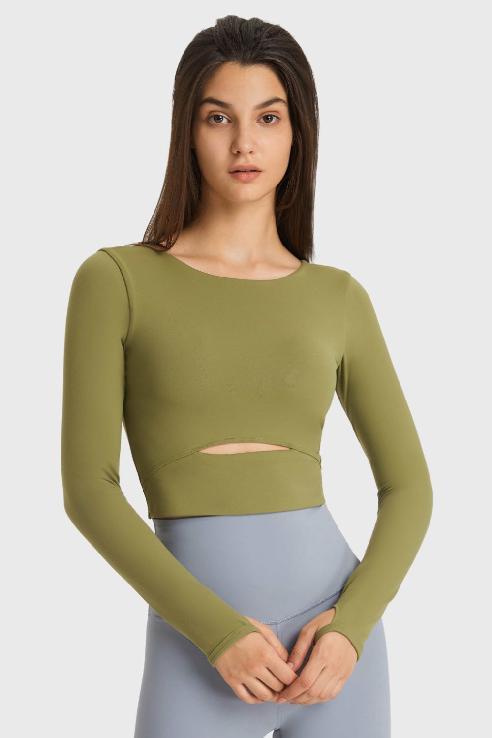 Millennia Cutout Long Sleeve Cropped Sports Top Trendsi