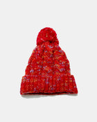 Contrast Cable-Knit Hat with Pompom Deep Red One Size Trendsi