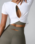 Cutout Round Neck Short Sleeve Active T-Shirt White Trendsi
