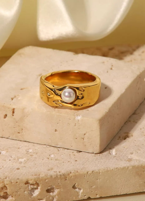 Beautiful Pearl Ring 18K Gold-Plated Gold Rings Trendsi