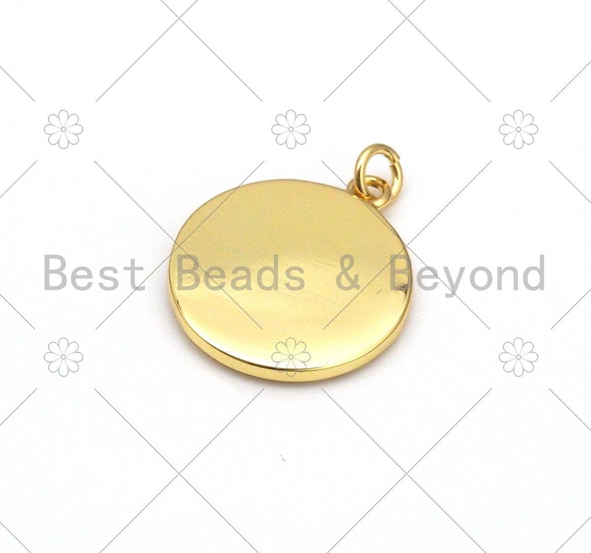 CZ Micro Pave Sun Cresent Moon Star On Round Coin Shape Pendant,18k Gold Filled Medallion Charm, Necklace Bracelet Pendant,18x21mm,Sku#Z1404