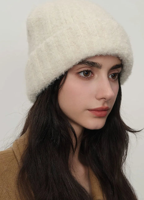 Solid Color Thermal Knit Hat Cream One Size Trendsi