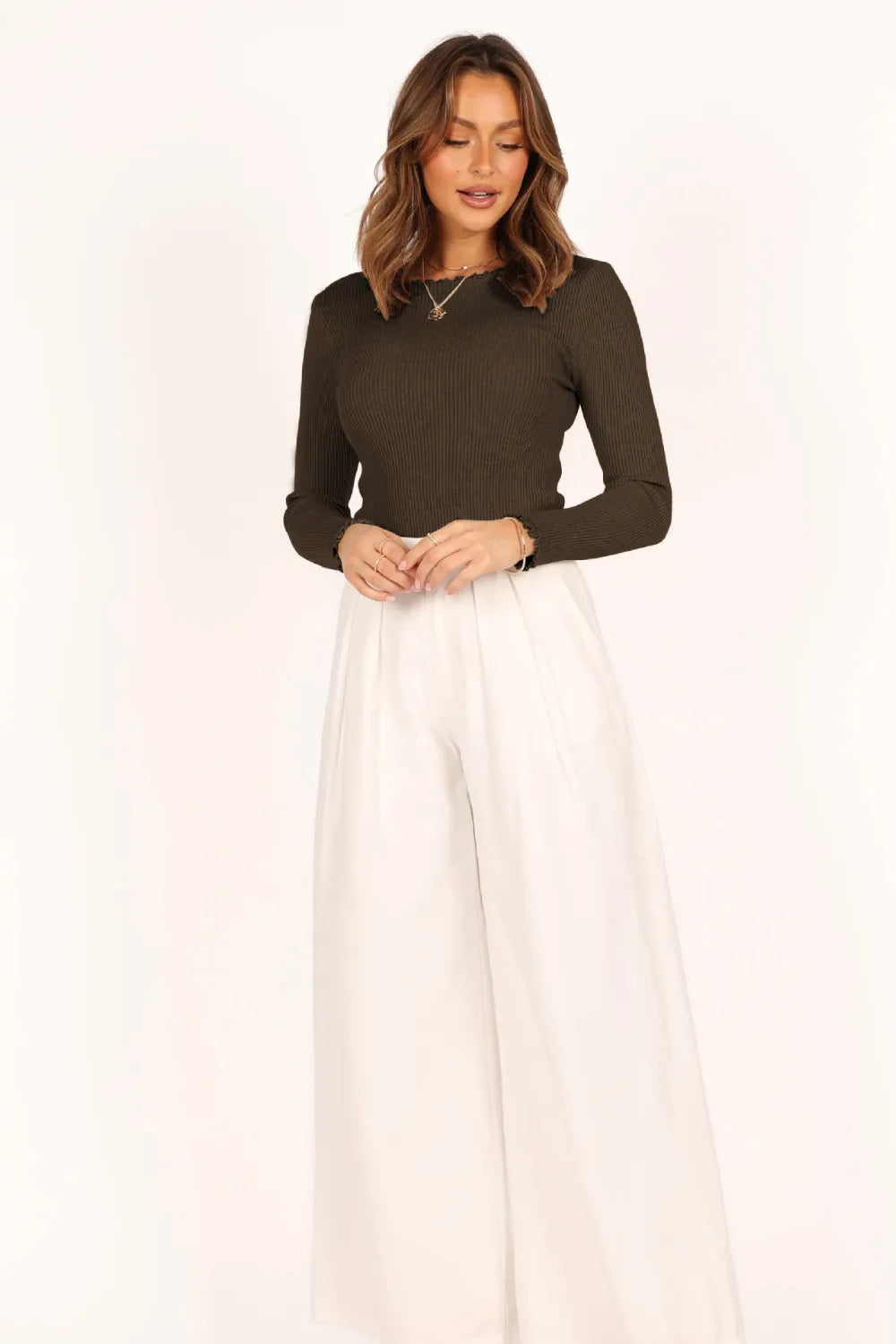Lettuce Edge Round Neck Long Sleeve Shirt Shirts Trendsi