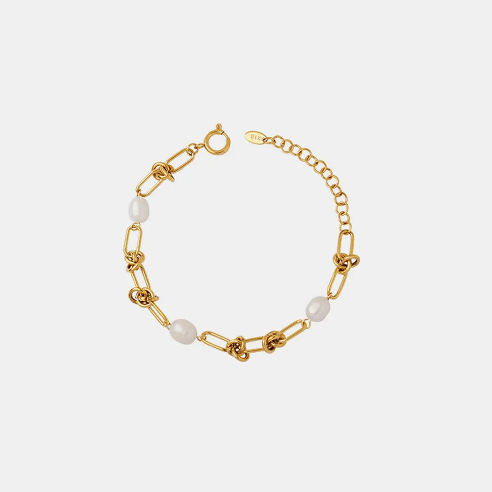 Freshwater Pearl Titanium Steel Chain Bracelet Trendsi