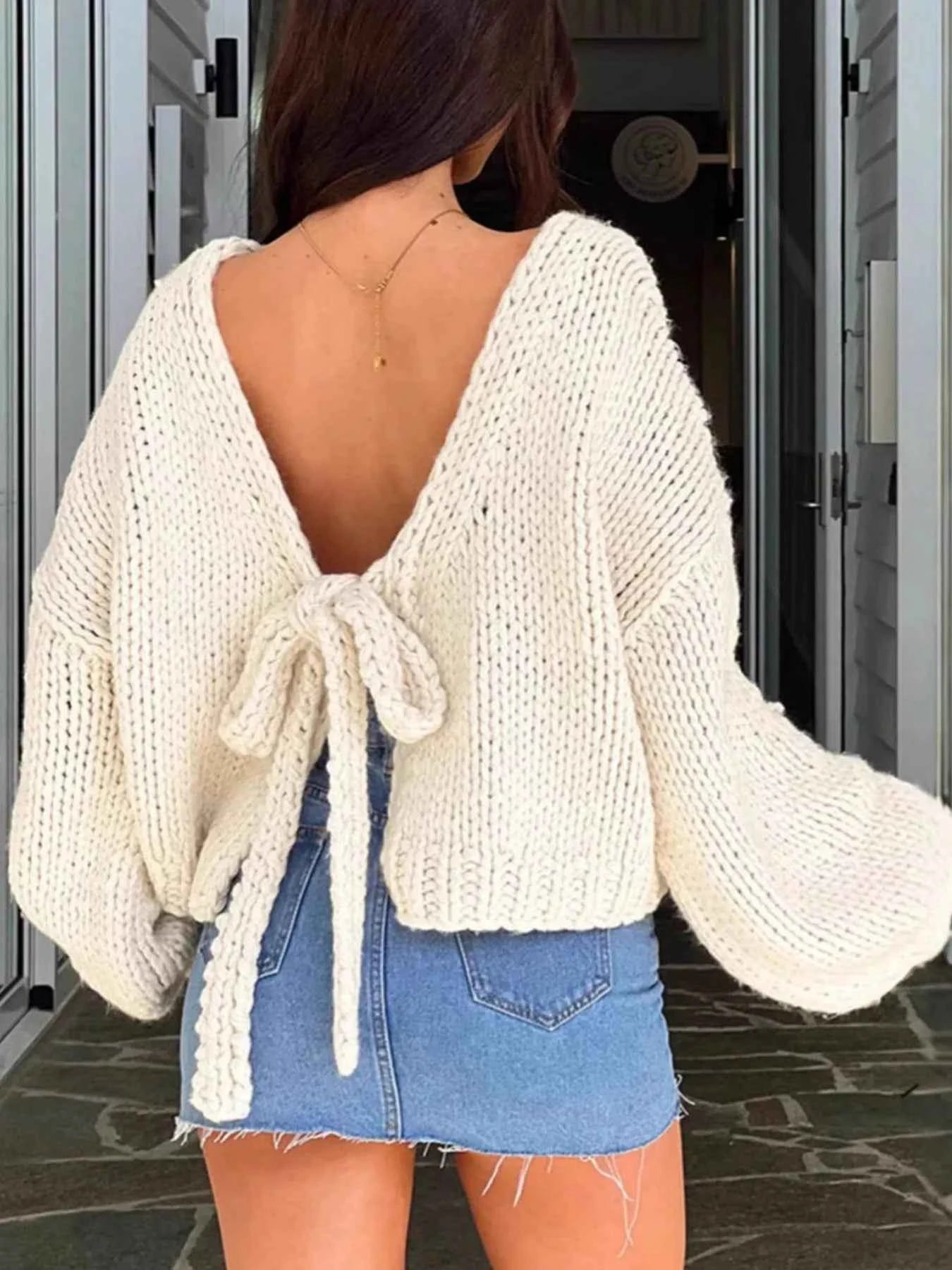 Tied Drop Shoulder Cardigan Knitwear Trendsi