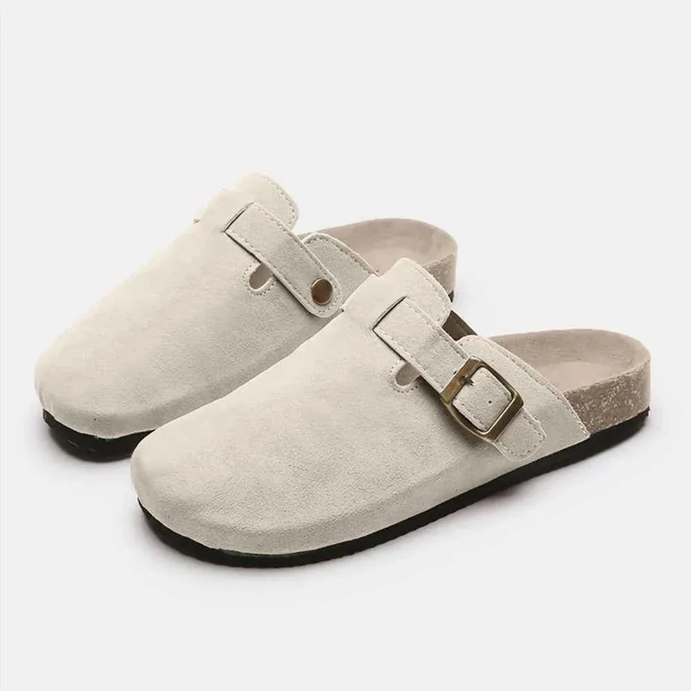 Flat Comfy Suede Buckle Clogs