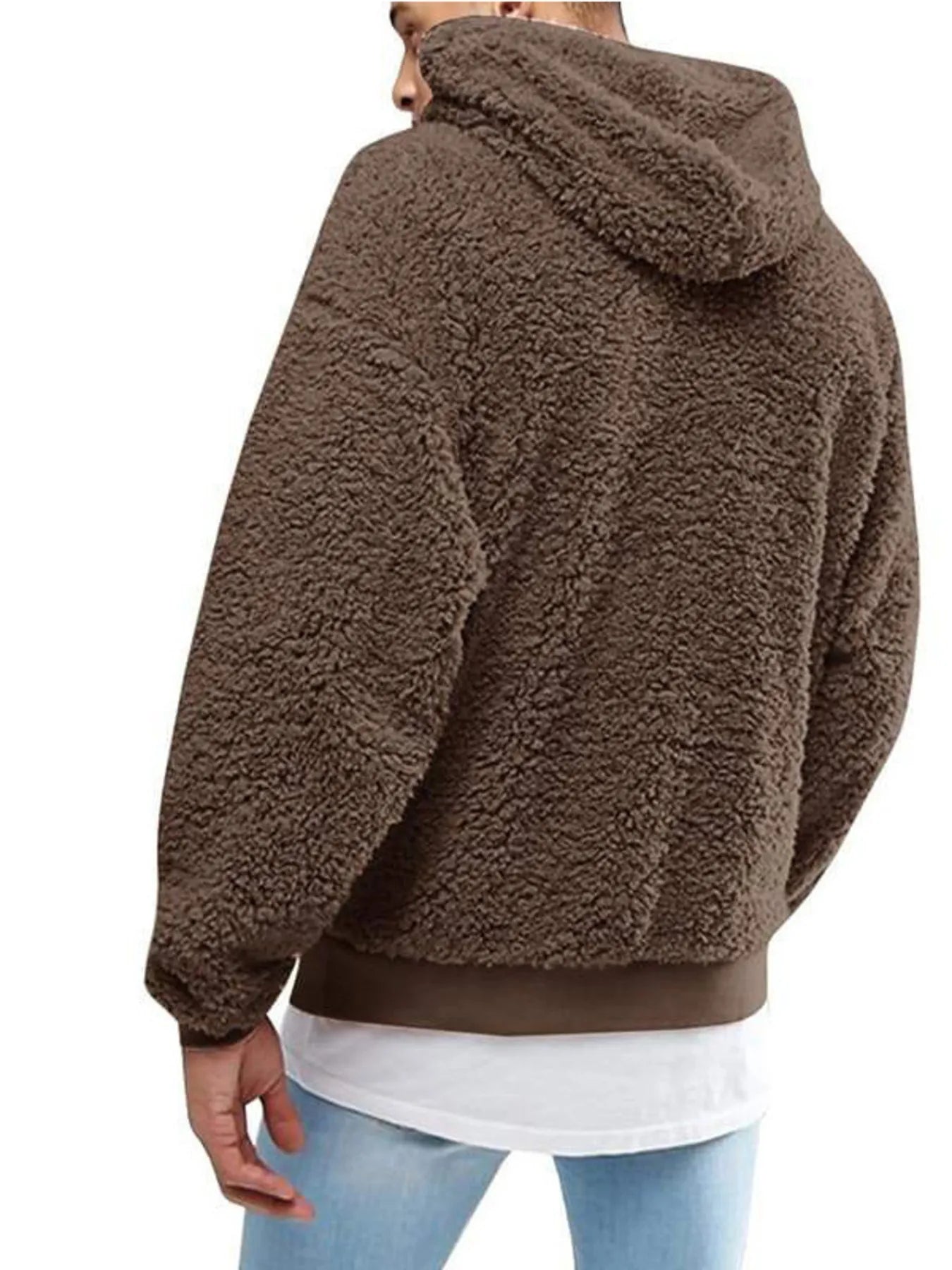 Men's Drawstring Sherpa Fleece Hoodie Coffee Trendsi