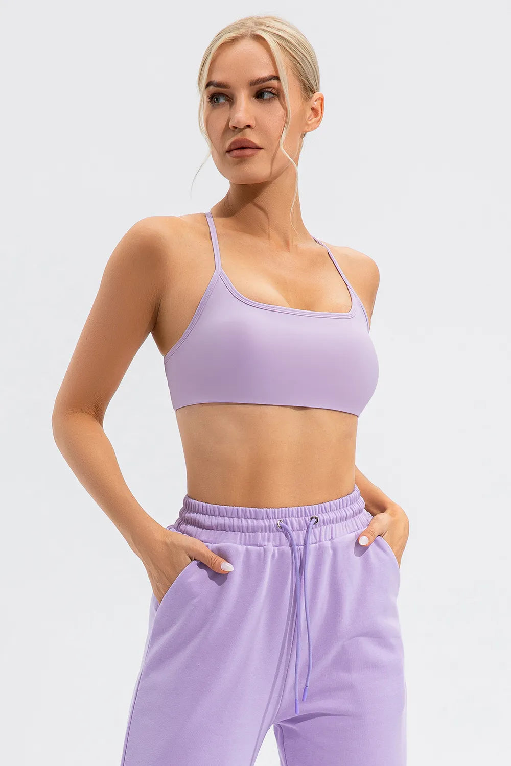 Crisscross Spaghetti Strappy Sports Bra (5 colors) Lilac Trendsi