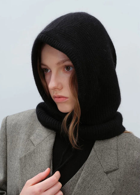 Drawstring Solid Color Thermal Knit Hat Black One Size Trendsi