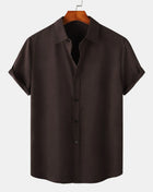 Brown Button Up Cotton Short Sleeve Coffee shirts Trendsi