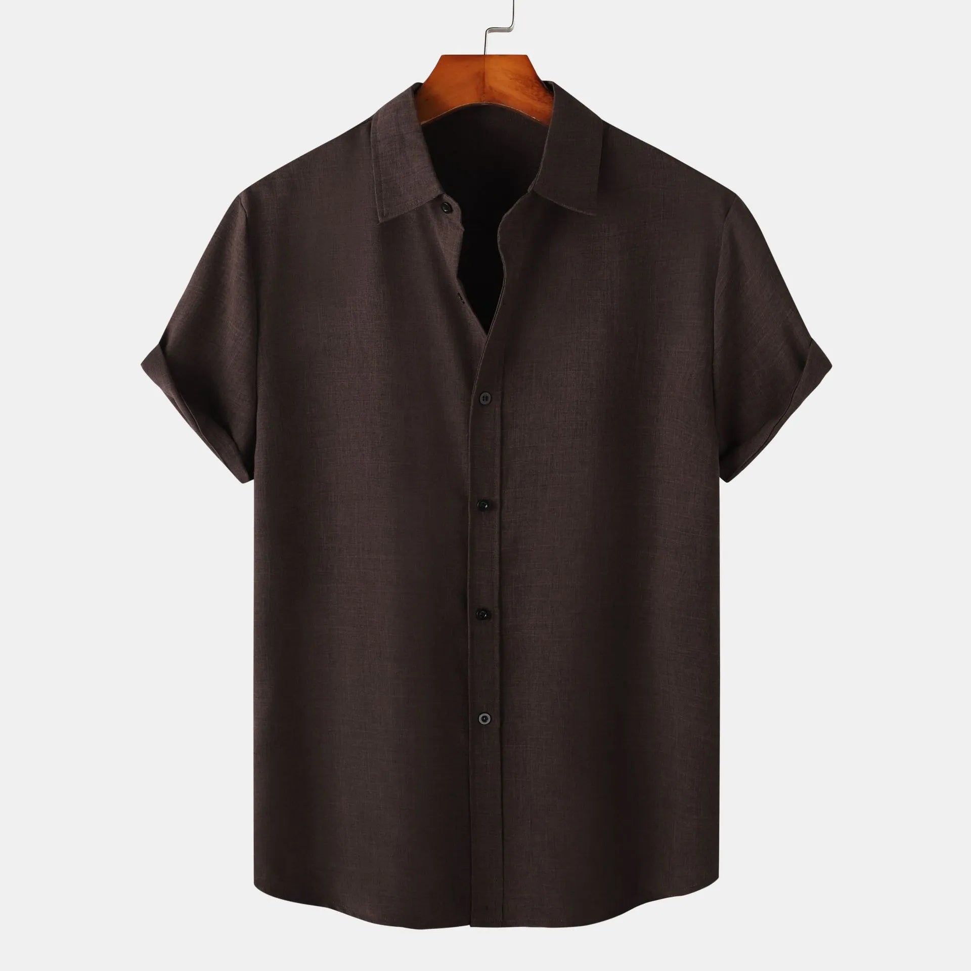 Brown Button Up Cotton Short Sleeve Coffee shirts Trendsi