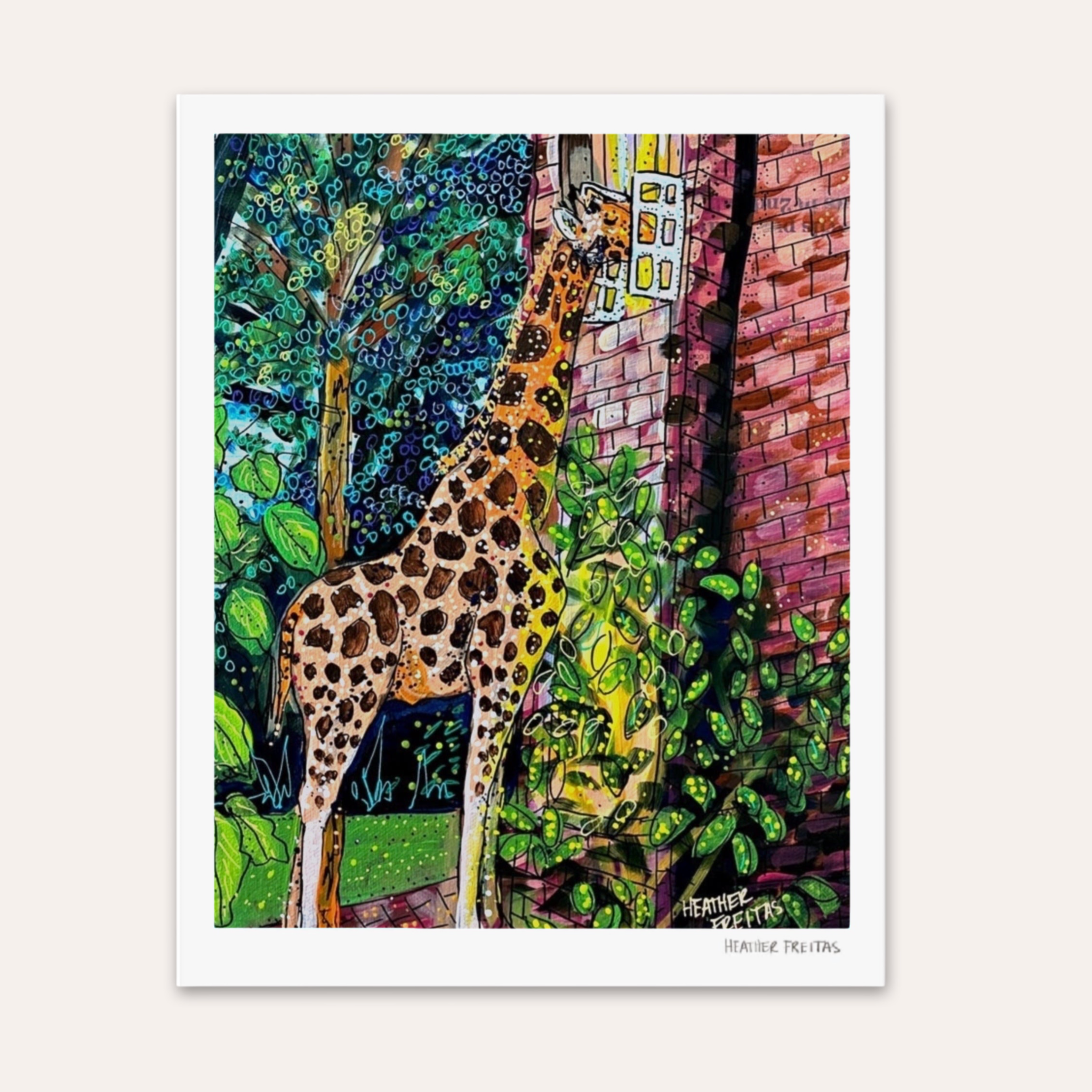 Twilight Snack Giraffe Hand Signed Fine Art Print