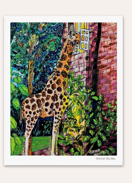 Twilight Snack Giraffe Hand Signed Fine Art Print