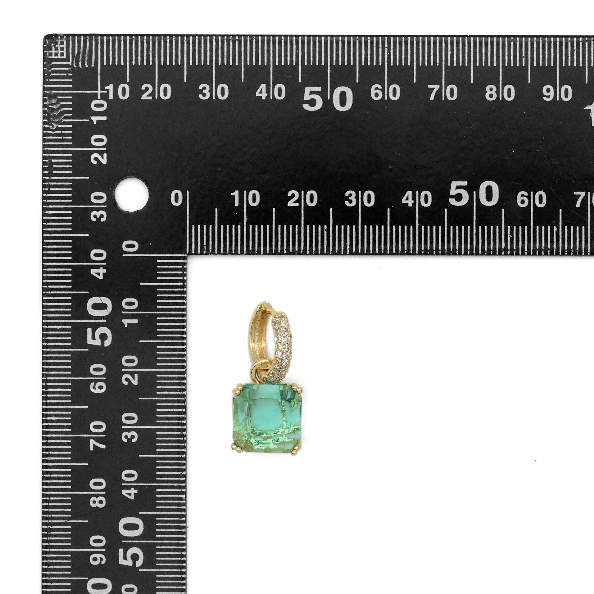 Gold Silver Aqua Blue Green Square Stone CZ Huggie Earrings, Sku#Y860
