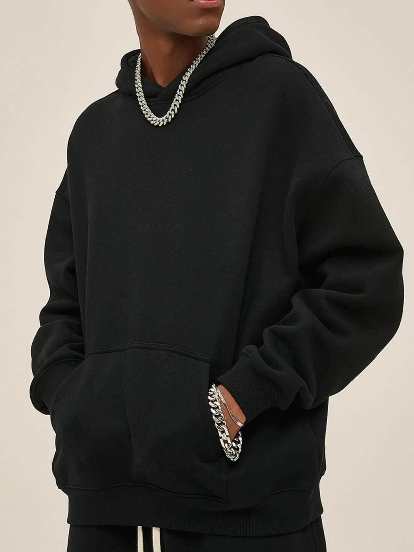 Mens Oversized Cotton Blend Pocket Hoodie Black Trendsi