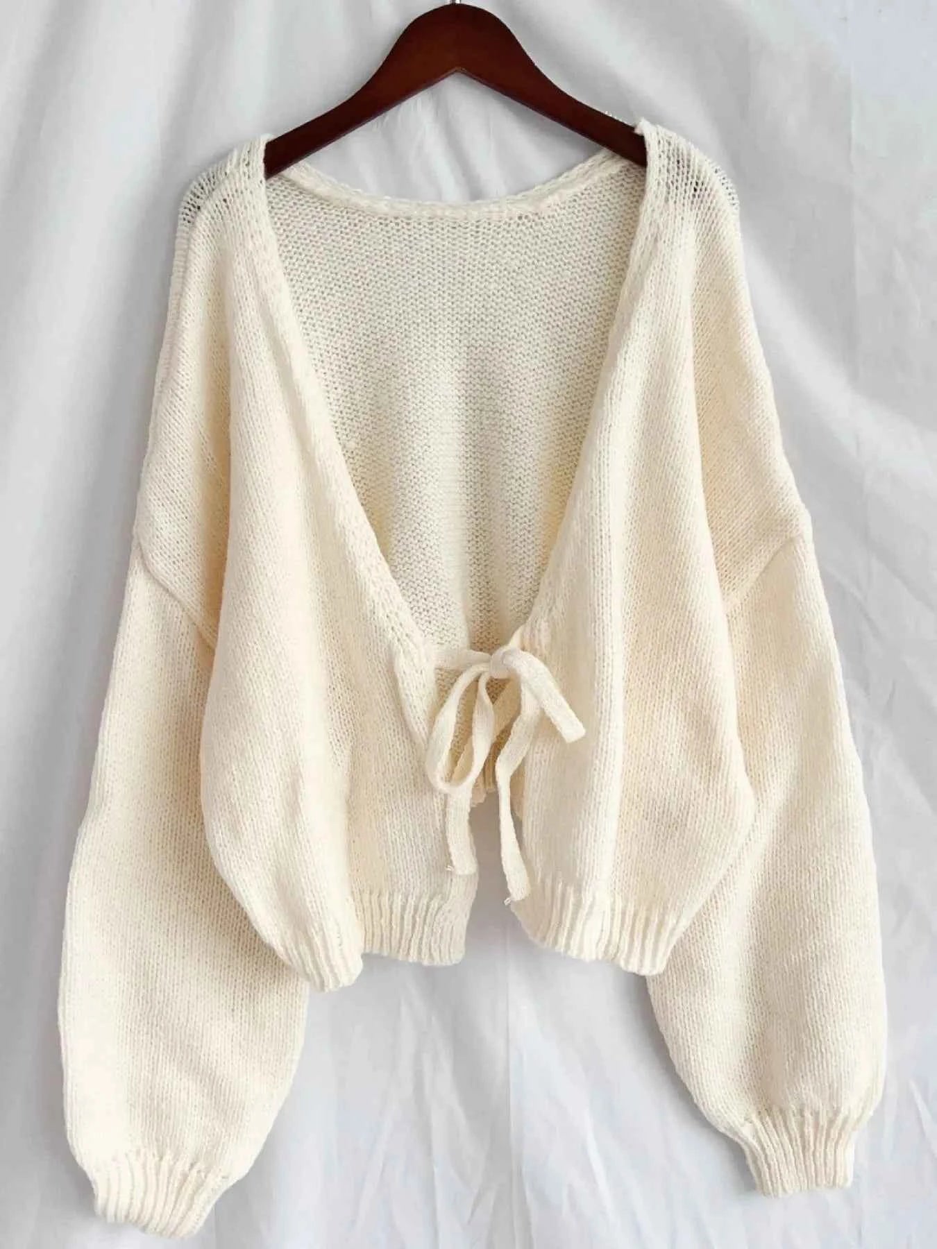 Tied Drop Shoulder Cardigan Knitwear Trendsi