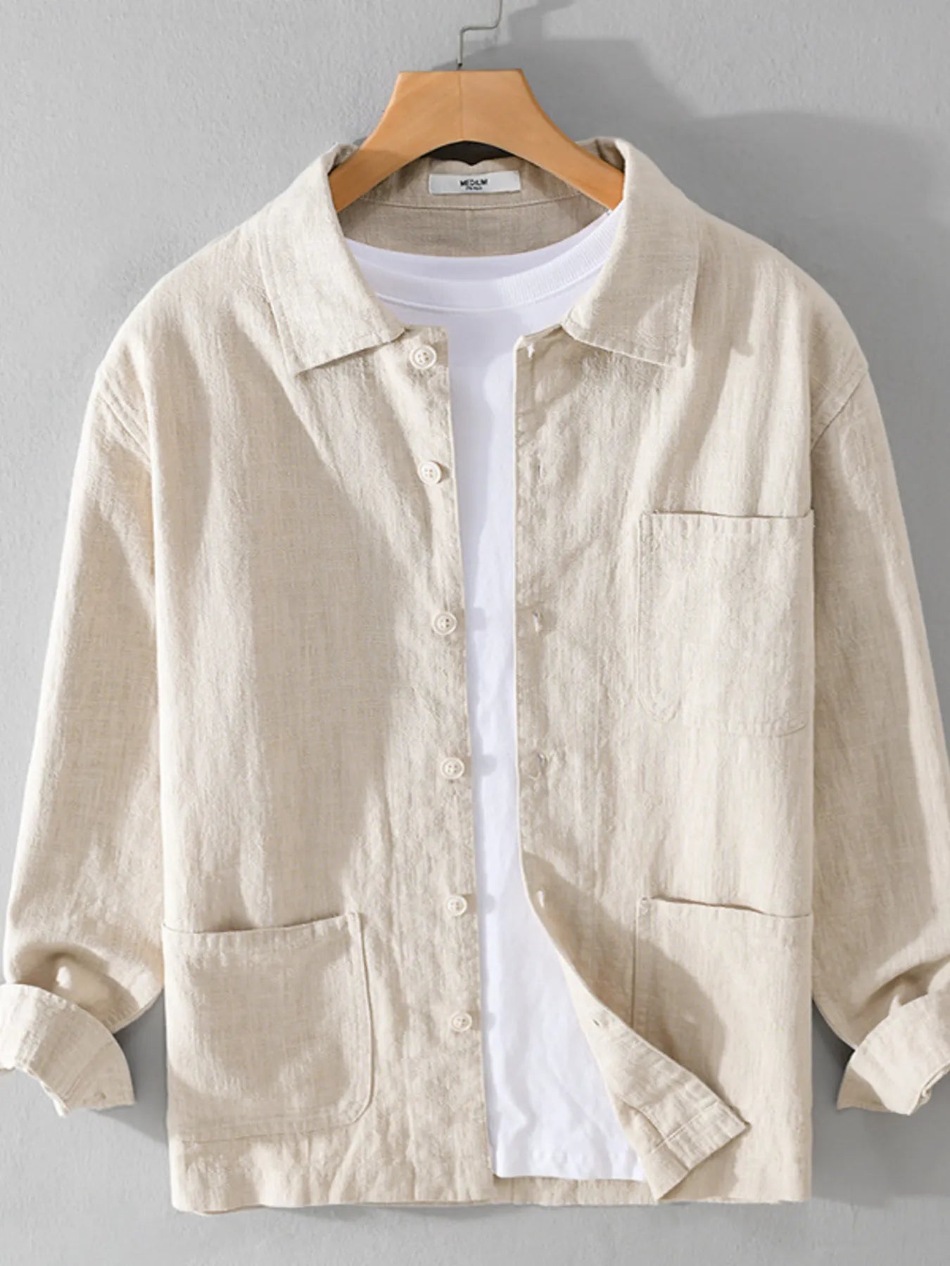 Mens Flax Blend Chest Pocket Button Up Hemp Shirts Trendsi