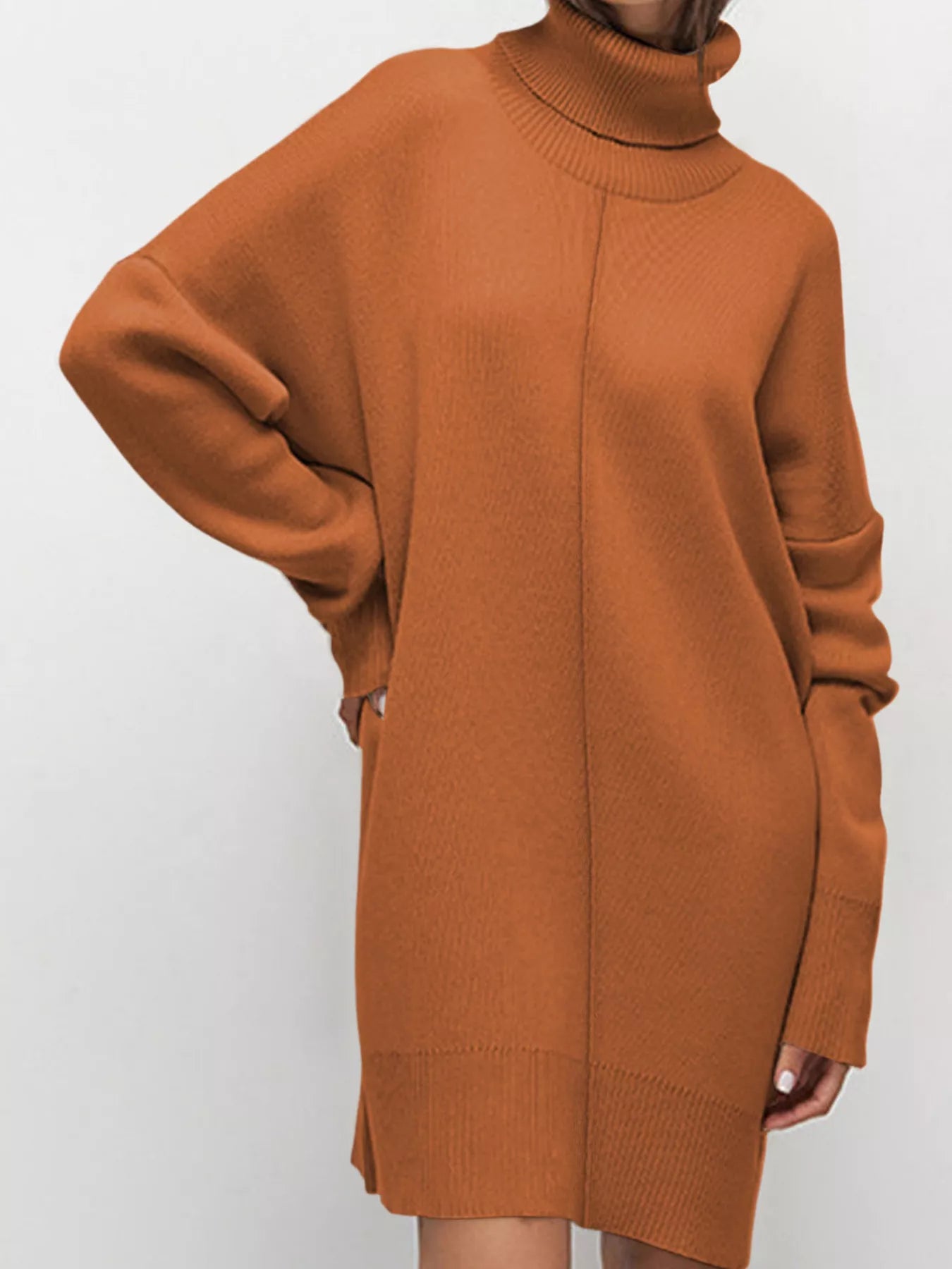 Turtleneck Drop Shoulder Sweater Dress Dresses Trendsi