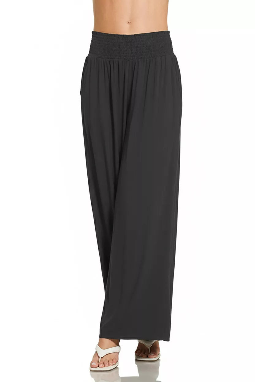 Zenana Smocked Waist Wide Leg Flowy Pants Trendsi