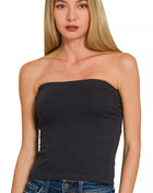 Zenana Cotton Tube Built-in Bra Top BLACK Trendsi