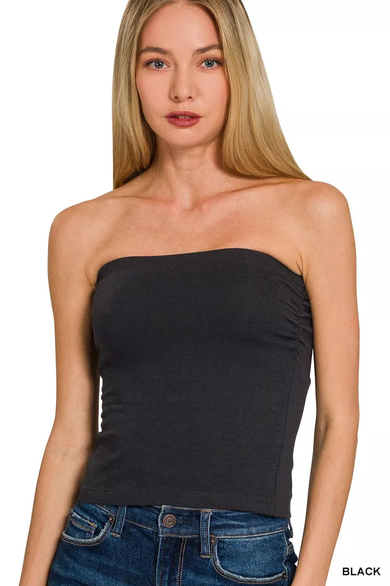 Zenana Cotton Tube Built-in Bra Top BLACK Trendsi