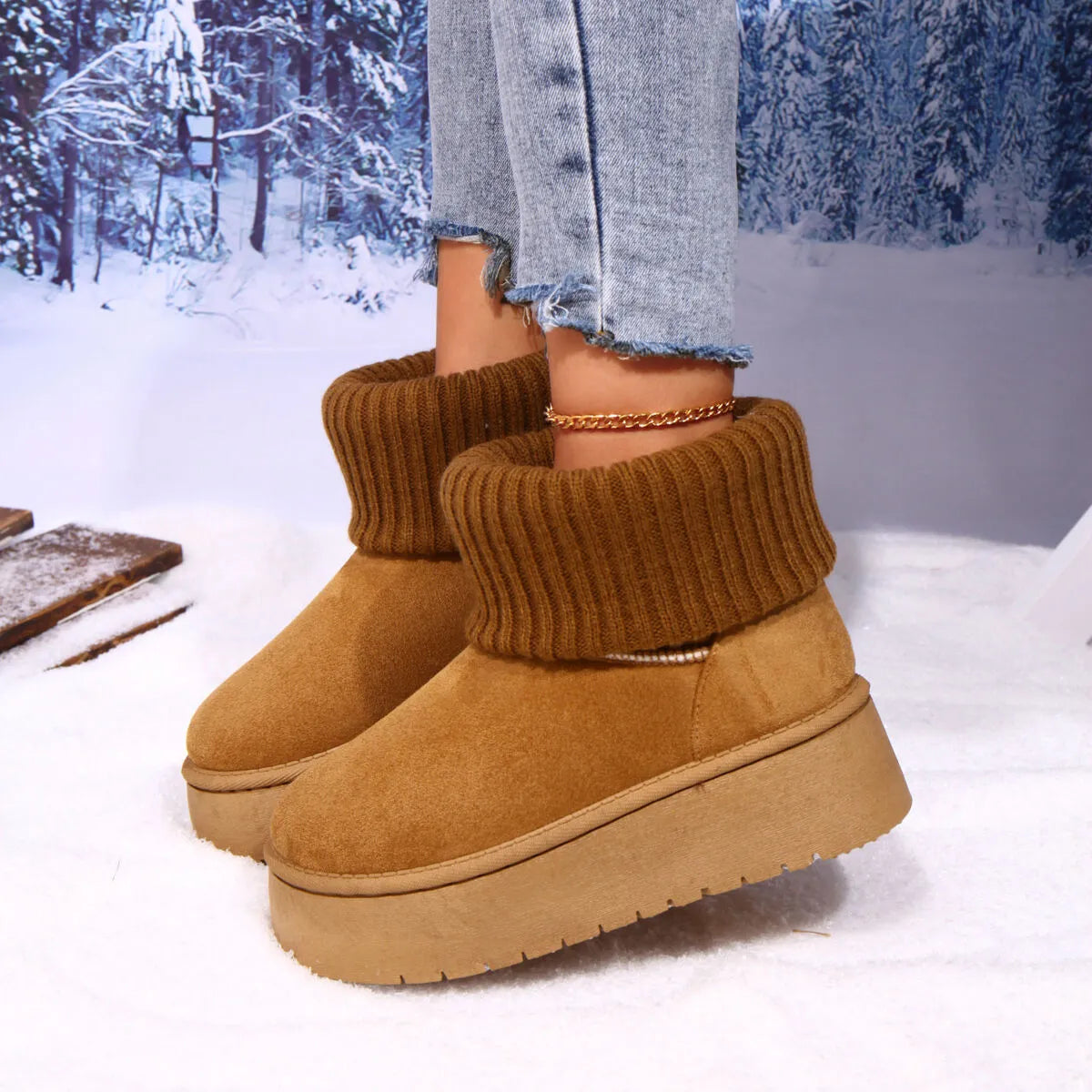 Round Toe Platform Slipper Boots Trendsi