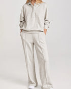 Cotton Blend Collared Sweatshirt Wide Leg Sweatpants Set Light Gray Trendsi