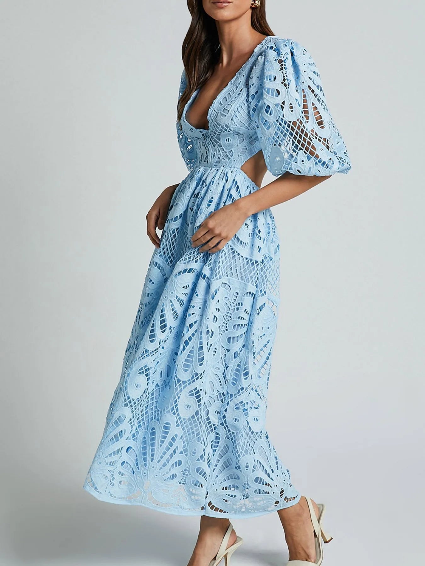 Cutout Back Lace Crochet V-Neck Dress Dresses Trendsi