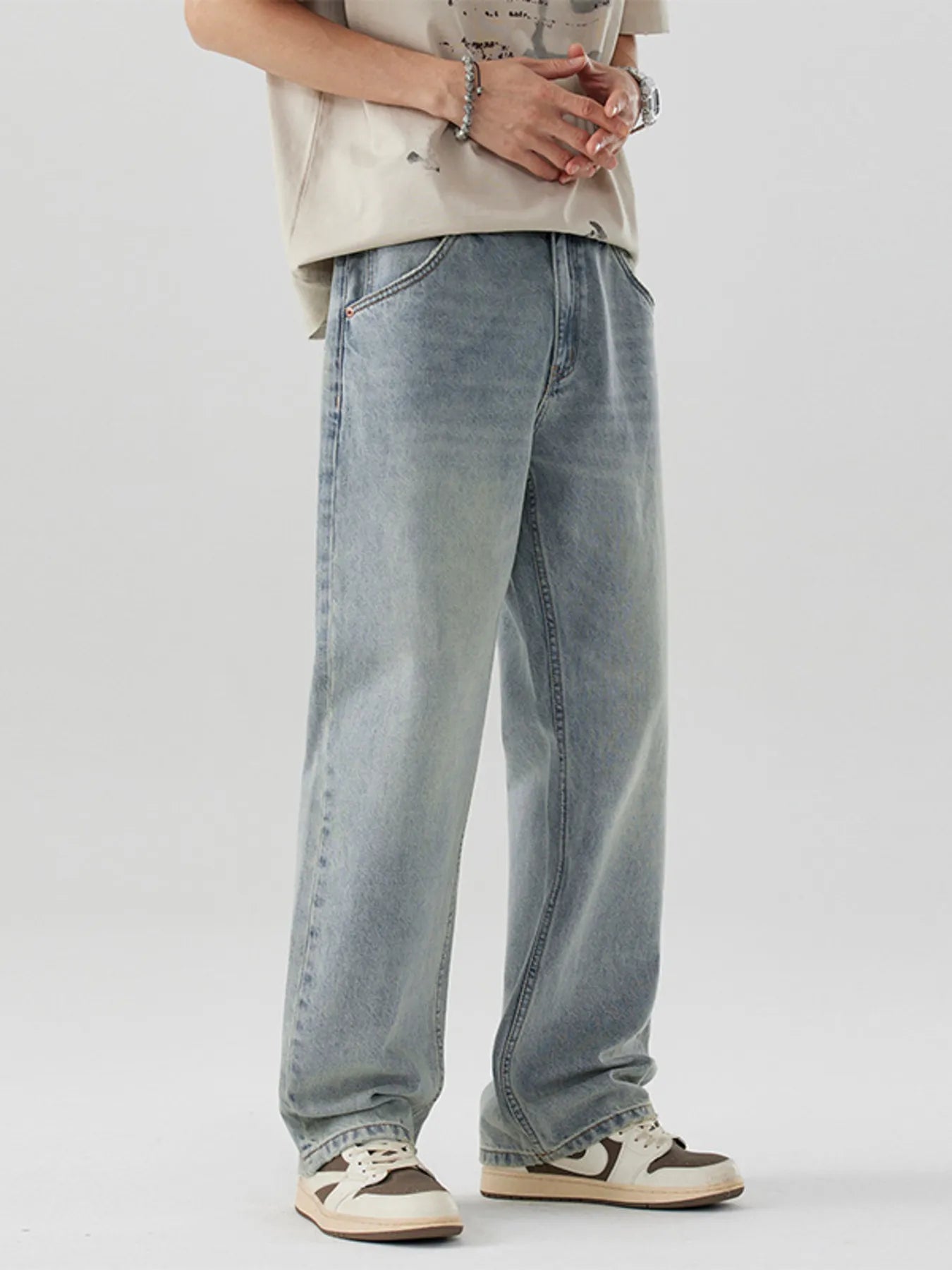 Men's Wash Wide Leg Jeans Trendsi