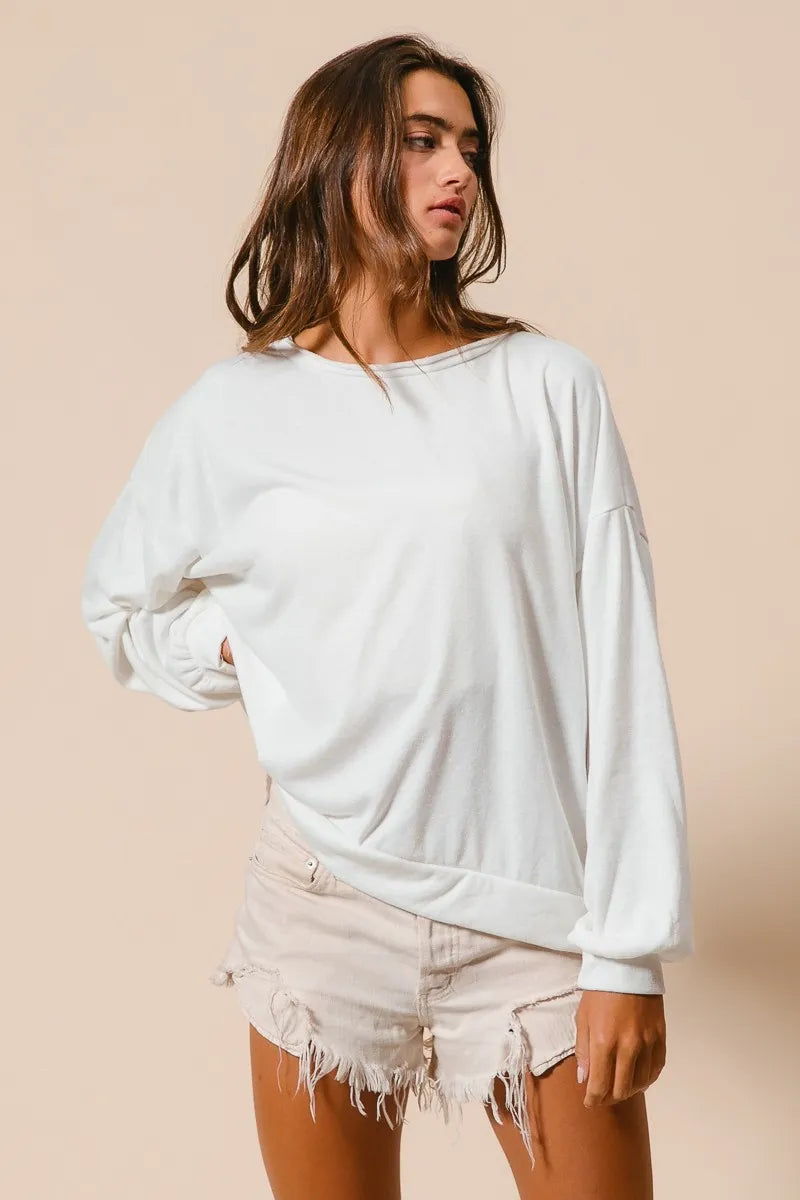 BiBi Loop Terry Pull Over With Cut Edge Band Trendsi