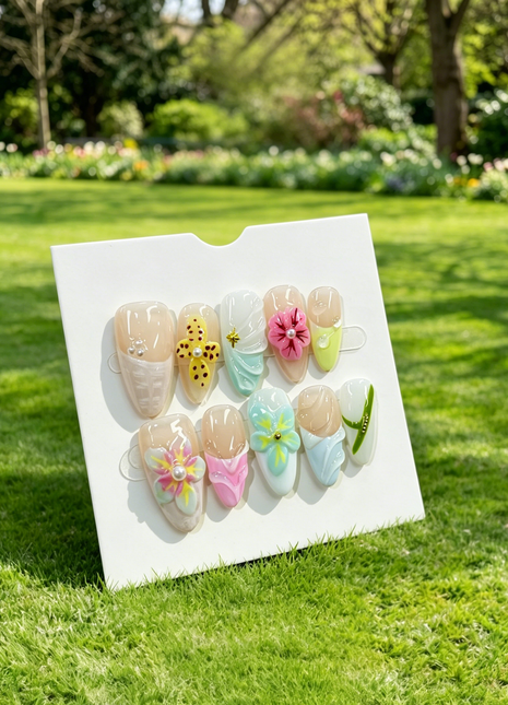 3D Floral Handmade Press On Nails