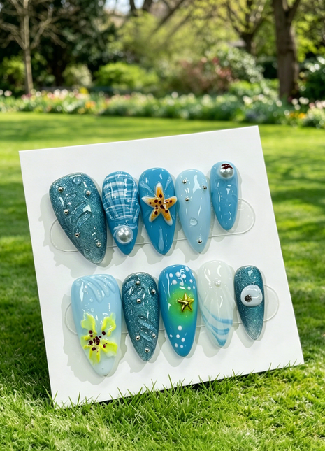Ocean Press on Nails Starfish 3D Fake Nails