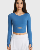 Millennia Cutout Long Sleeve Cropped Sports Top Blue Trendsi