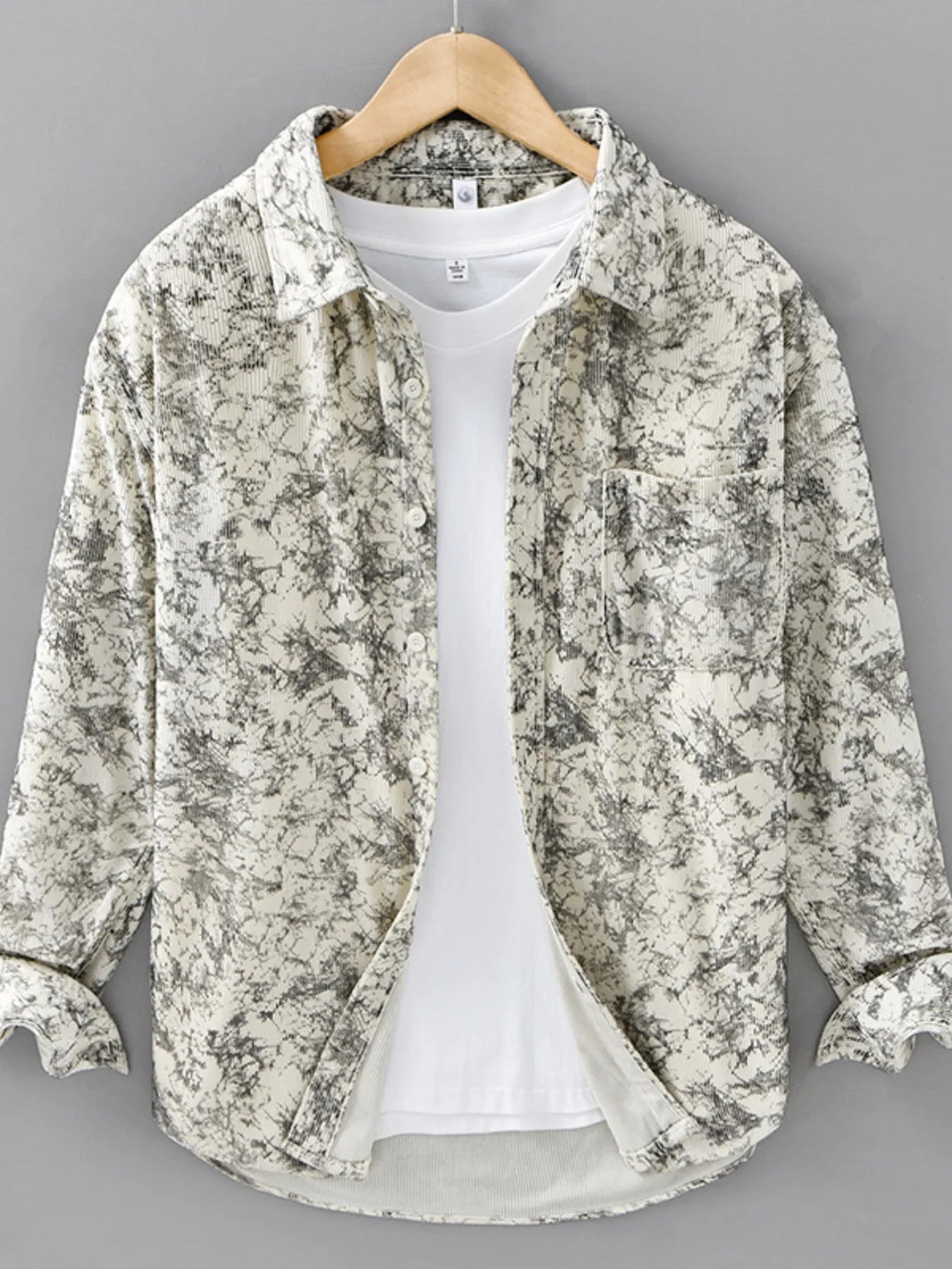 Apricot Pattern Button Up Long Sleeve 3XL shirts Trendsi