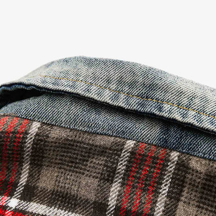 Men's Plaid Shirt with Denim Collar Detail